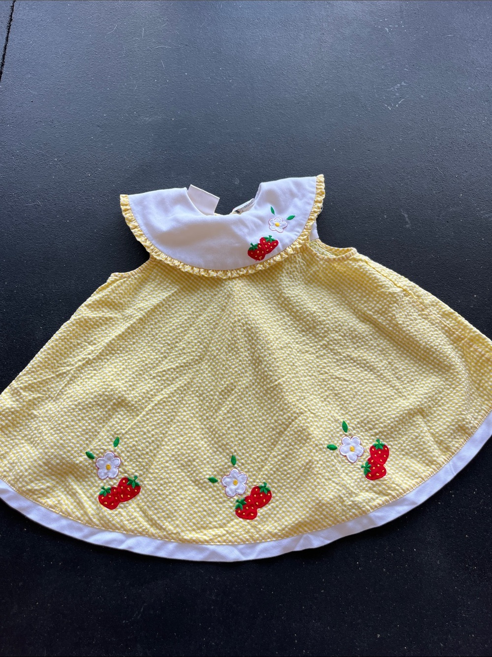 Yellow Strawberry Appliqué toddler Dress with White Collar